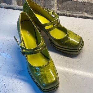 Chartreuse Mary Jane shoes with two buckle strap.New in box.Tried on/never worn